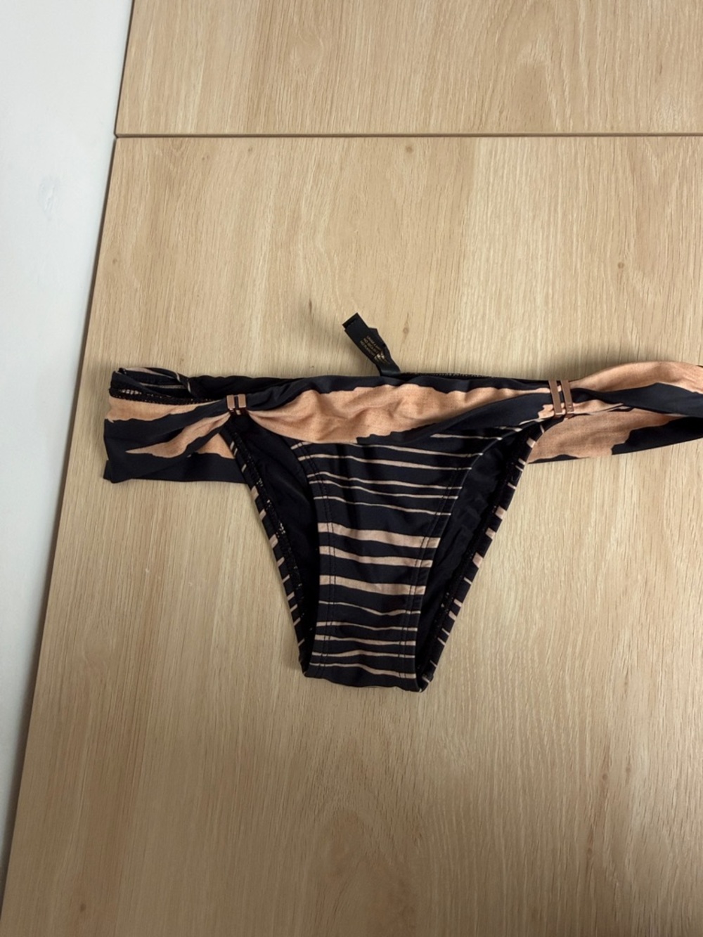 Striped Black and Tan Bikini Bottom - Women's Swimwear